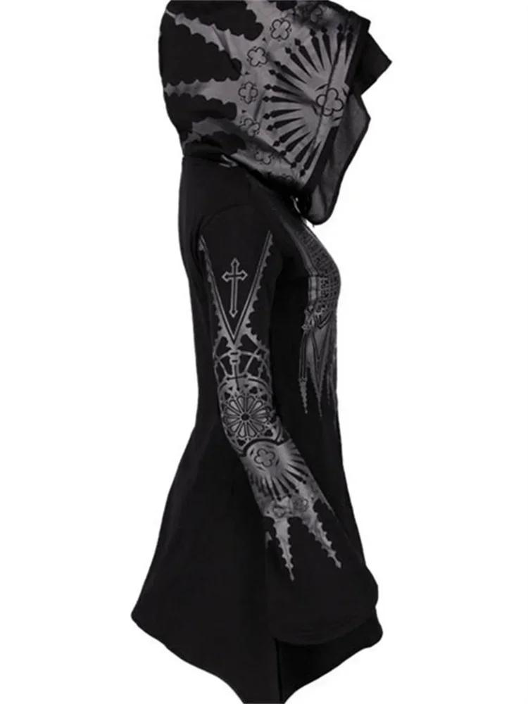 Street Goth Style Punk noir Long haut à capuche Harajuku rétro foncé Grunge Y2K imprimer sweats 2022