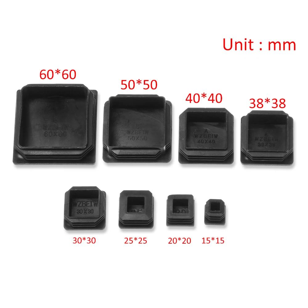 Embout obturateur carré en plastique noir, bouchon d'insertion de tube, bonde 15x15 ~ 60x60mm, 10 pi