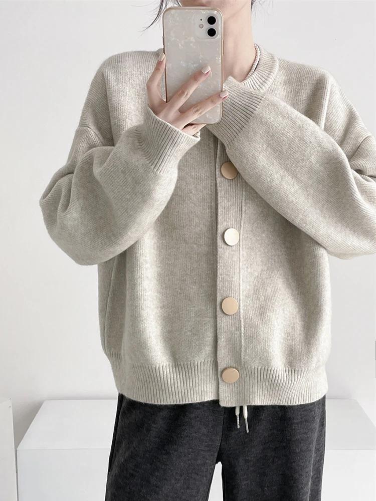 AOSSVIAO-Cardigan à col rond pour femme, couleur unie, simple boutonnage, collection automne hiver