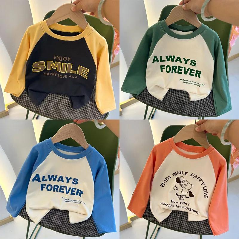 T-shirt à manches longues pour filles et garçons, chemise de Base avec lettres, vêtements pour enfan