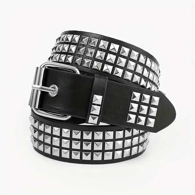 Nouvelle ceinture à rivets carrés 2026, ceinture en métal à pyramides, ceinture punk pour hommes et 