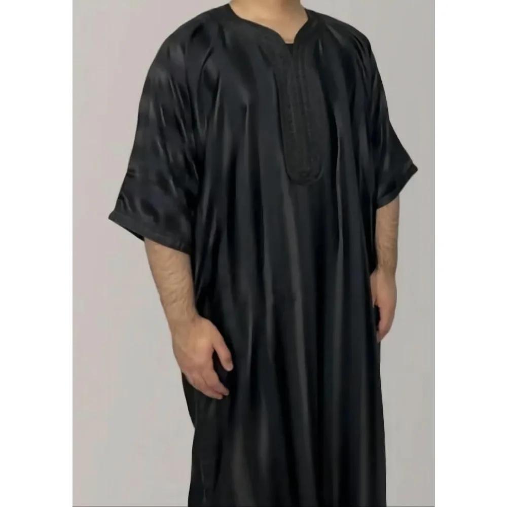 Robe musulmane pour hommes, brodée, de couleur vert foncé, pour jeunes arabes