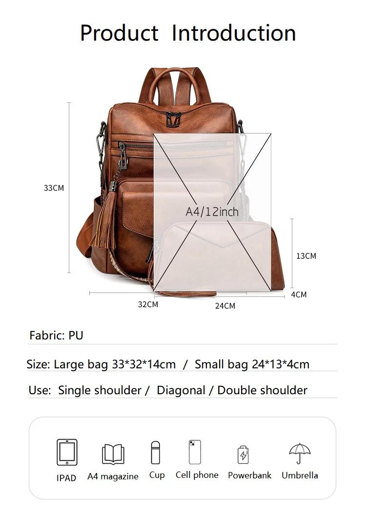 Sac à dos pour femmes sac à dos en cuir sac à main conception de frange pour les femmes voyage créat