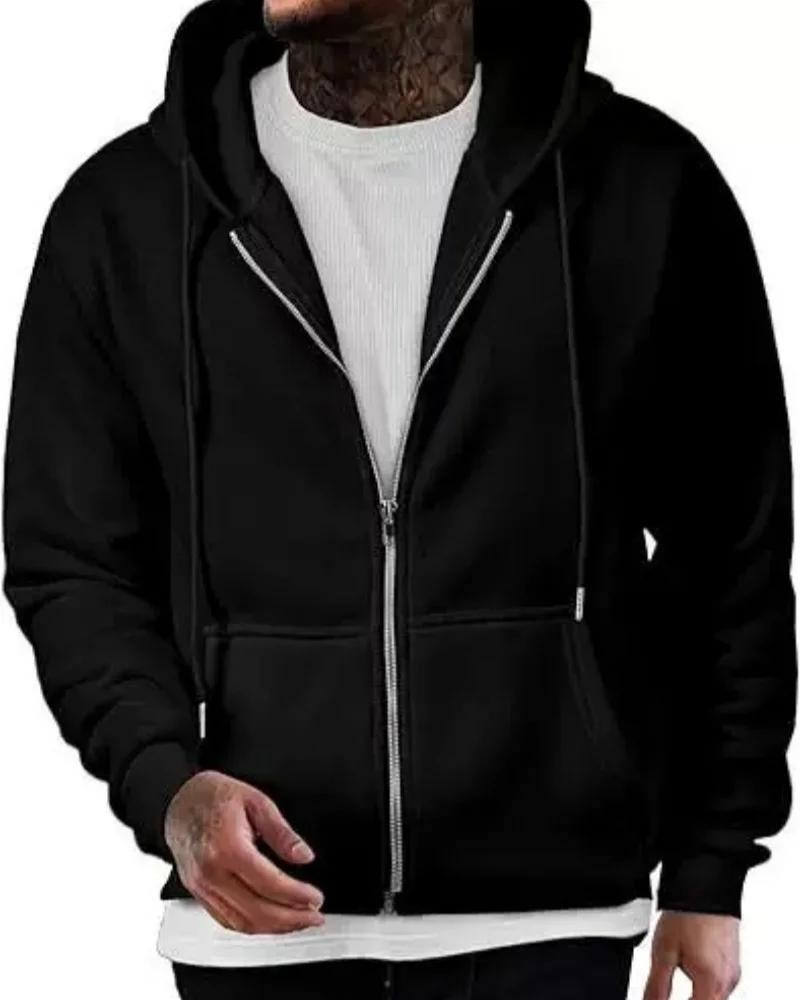 Sweat à capuche à manches longues avec fermeture éclair pour homme, vêtement de sport décontracté, c