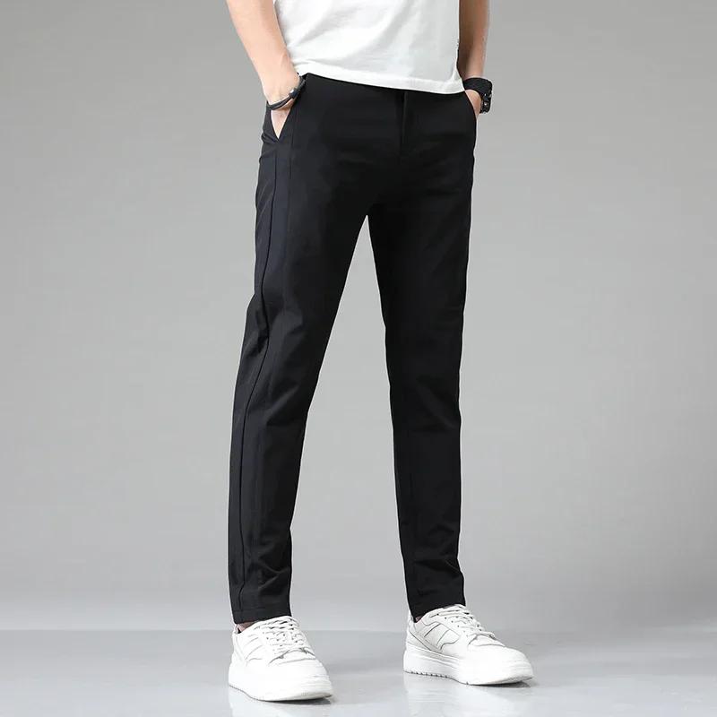 Pantalon Ultra-fin pour hommes, extensible, Slim, droit, décontracté, haute qualité, mode, respirant