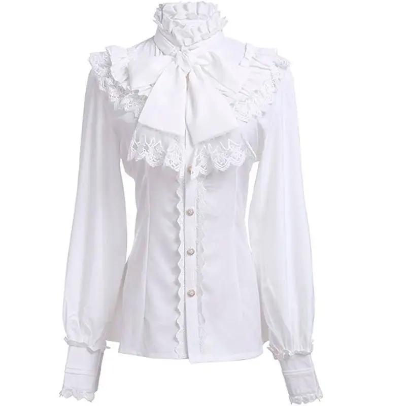 Chemisier Élégant Gothique pour Femme, Nouvelle Collection Printemps 2026, Col Montant à Volants, Bo