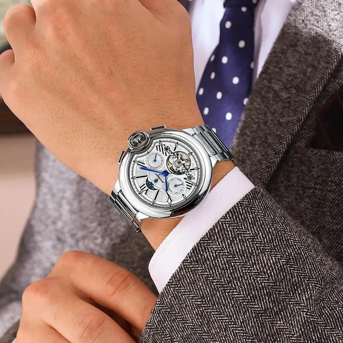 POEDAGAR luxe affaires homme montre Date semaine acier inoxydable Tourbillon hommes horloge étanche