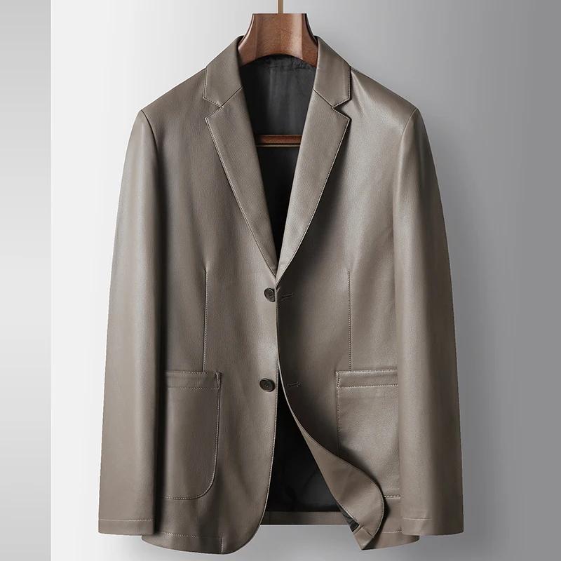 Veste de costume en cuir décontractée pour hommes, tendance d'affaires à la mode, de haute qualité, 