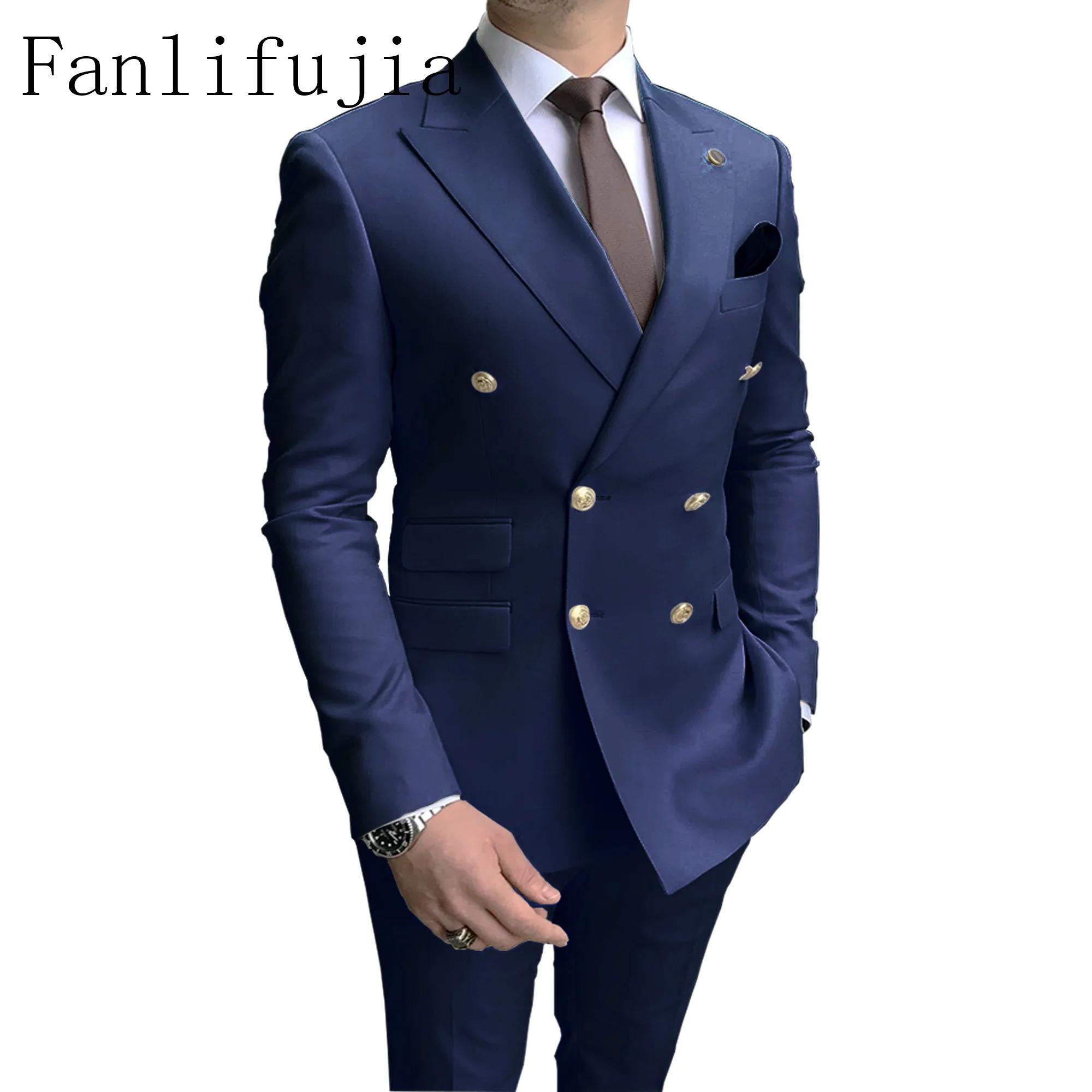 Fanlifujia-Costumes de fête à double boutonnage pour hommes, smokings 2 pièces, revers Patricia, bou