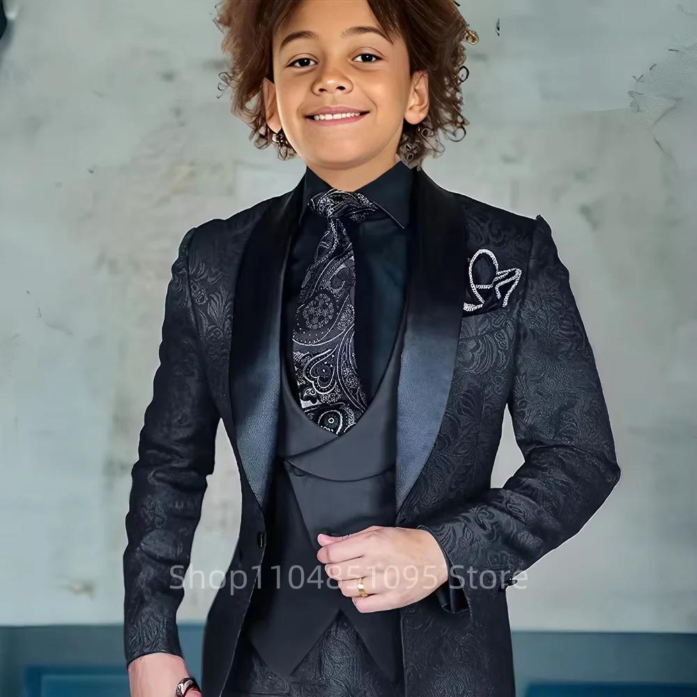 Costume Jacquard pour garçon, Blazer, gilet, pantalon, ensemble 3 pièces, Tuxedos de mariage pour en