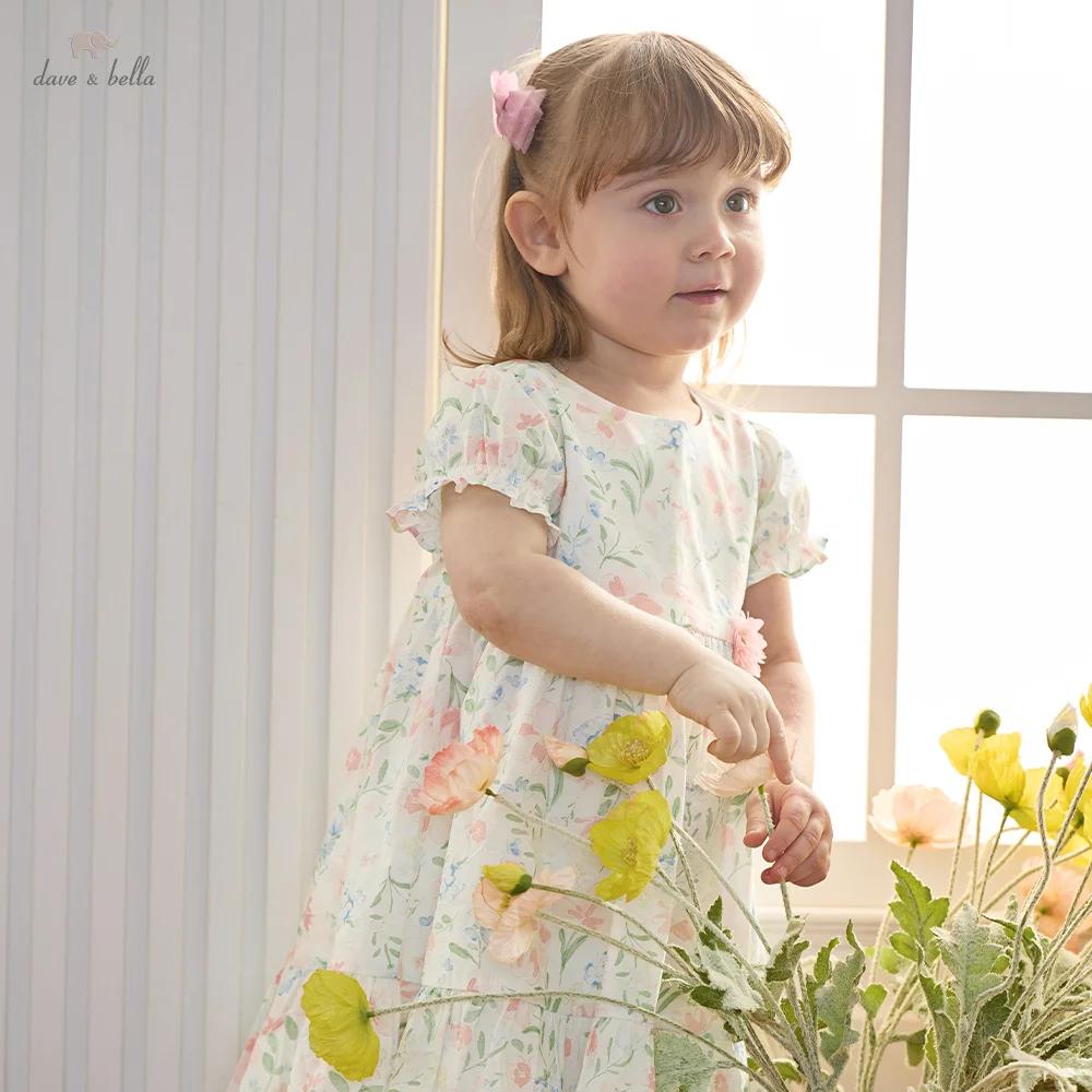 Dave Bella – robes à imprimé floral pour filles, vêtements d'été pour enfants, en pur coton, vêtemen