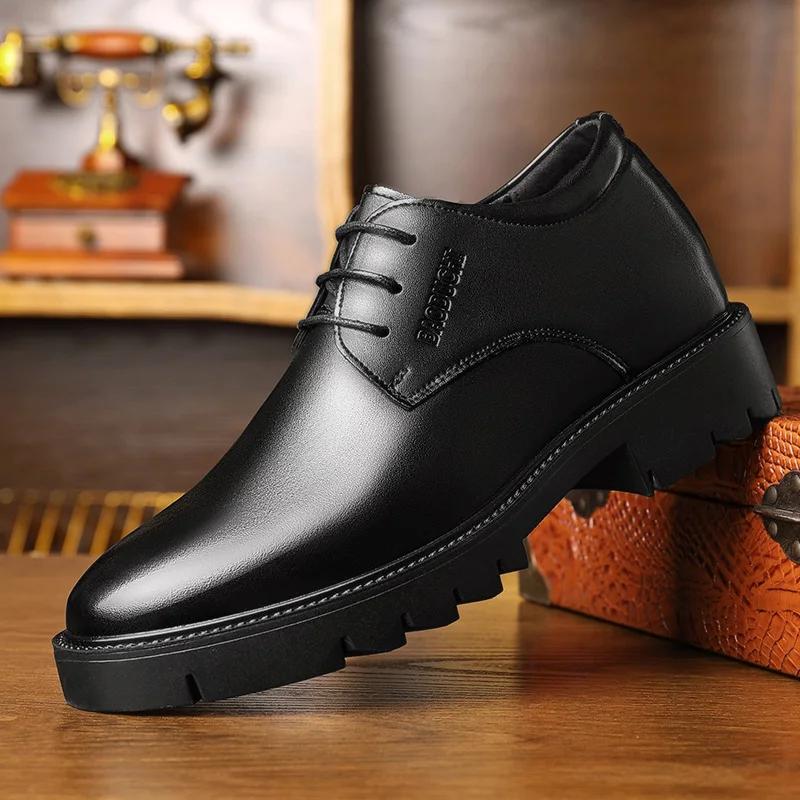 Chaussures pour hommes en cuir de vache augmentant la hauteur de 7cm, chaussures formelles à semelle