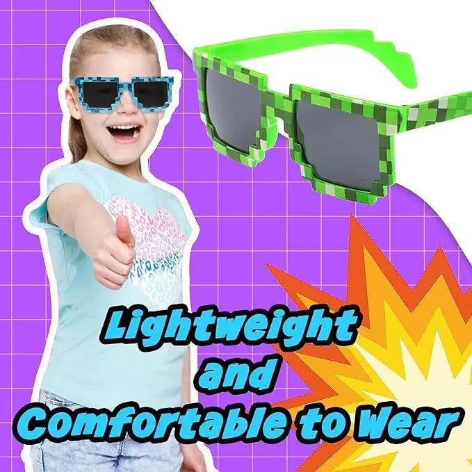 Articles de fête sur le thème des pixels, lunettes de soleil pixelisées, bracelets en silicone, déco