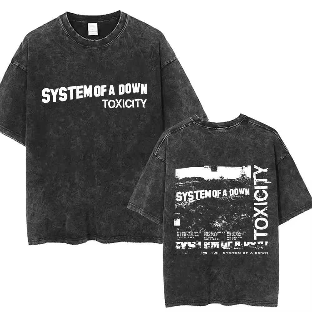 Système d'un Album de toxicité duvet graphique lavé T-shirts hommes femmes Rock surdimensionné t-shi