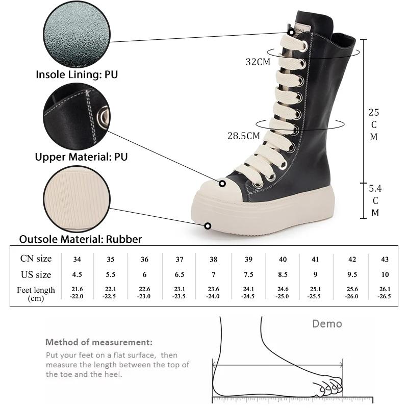 GMQM femmes bottes hautes à lacets fermeture éclair talons hauts noir plate-forme bottes bout rond s