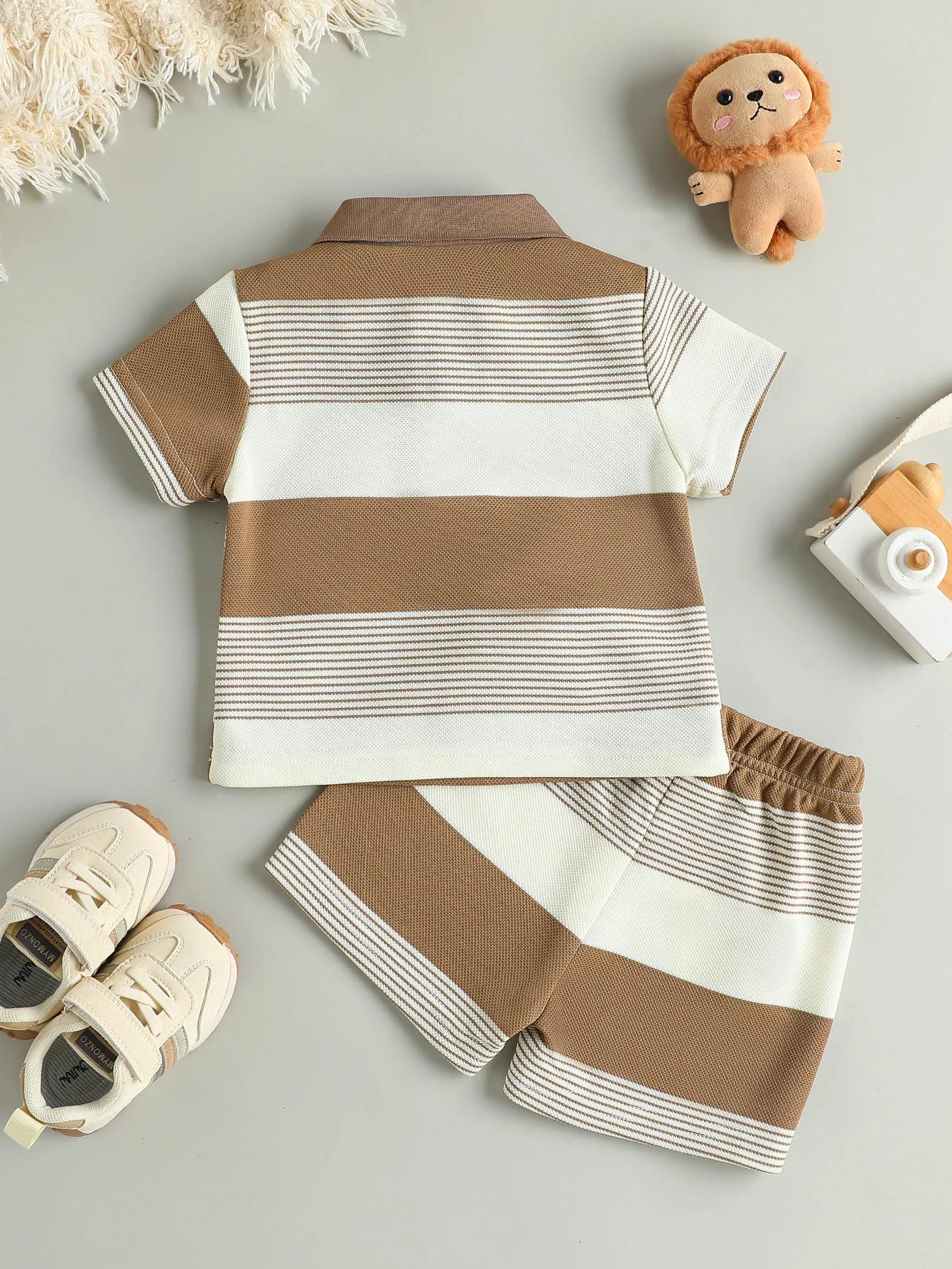 Ensemble deux pièces pour enfants, T-Shirt et Short courts à rayures régulières, ours en peluche, Sp