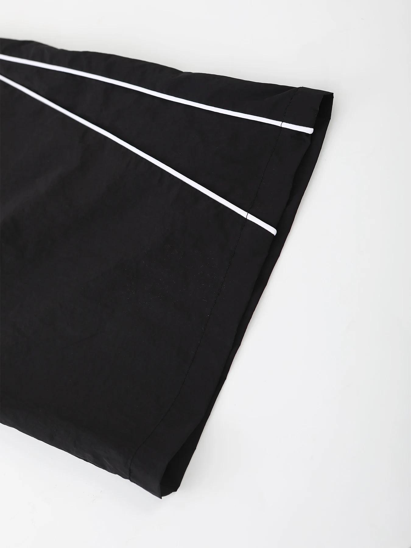 Pantalon décontracté pour homme, coupe droite, noir et blanc, avec cordon de serrage, style cargo, p