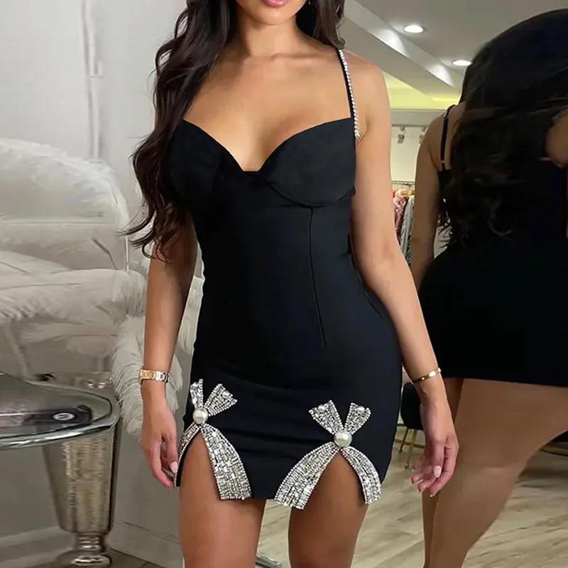 Robe Épice Sexy avec Nministériels d en Diamant pour Femme, Coupe Basse, Dos aux, Élégante, Fendue s