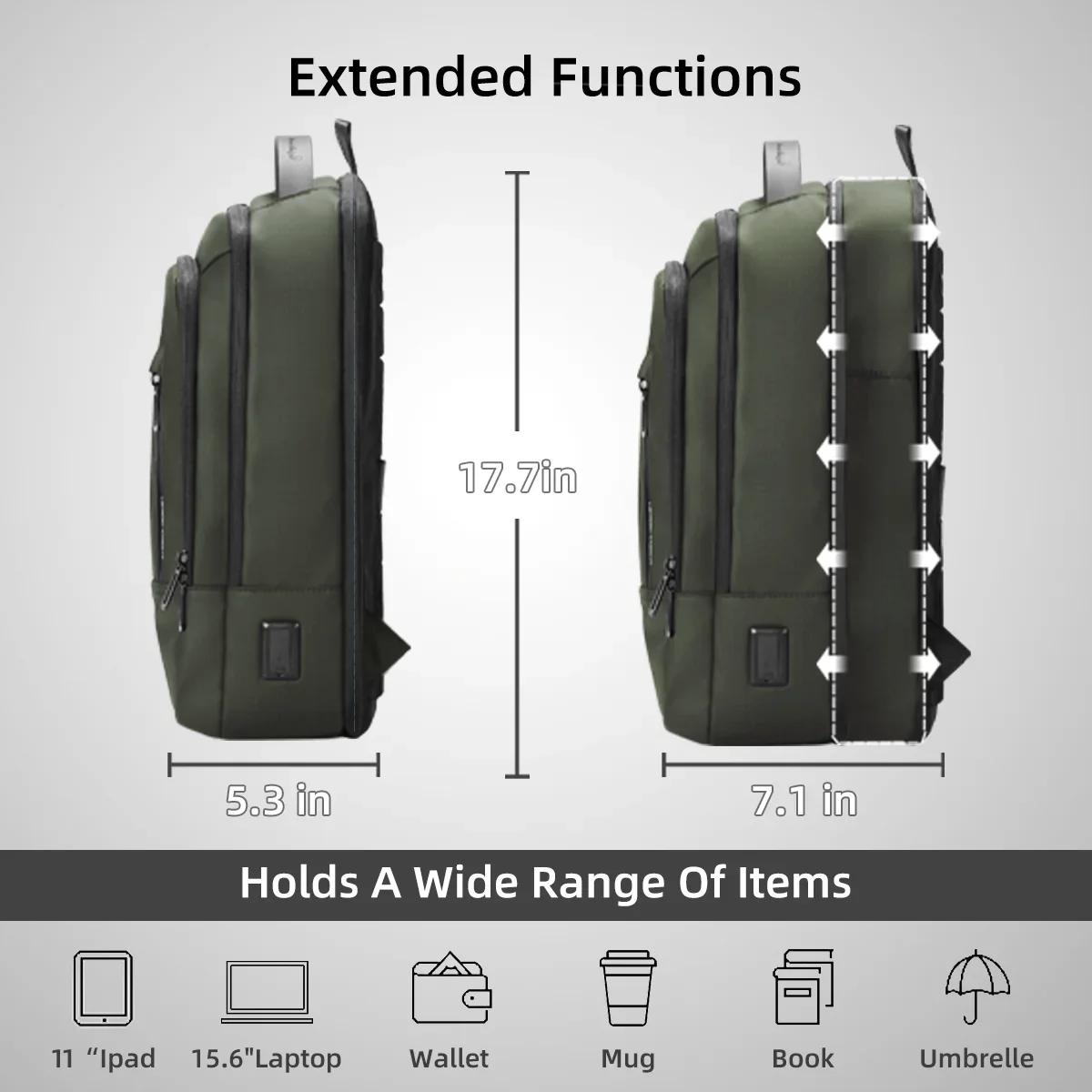 HK – sac à dos d'affaires extensible pour hommes, léger, pour ordinateur portable de 15.6 pouces, av