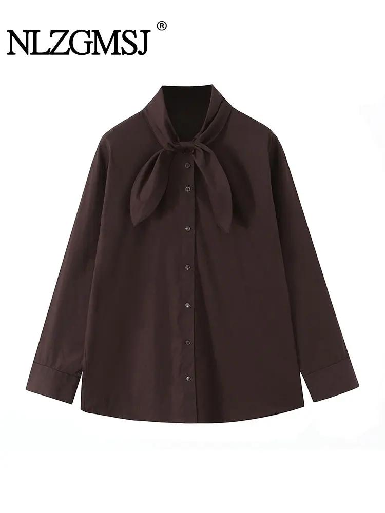 NLZGMSJ femme écharpe chemises 2025 automne élégant bureau dame ample Chic mince quotidien manches l