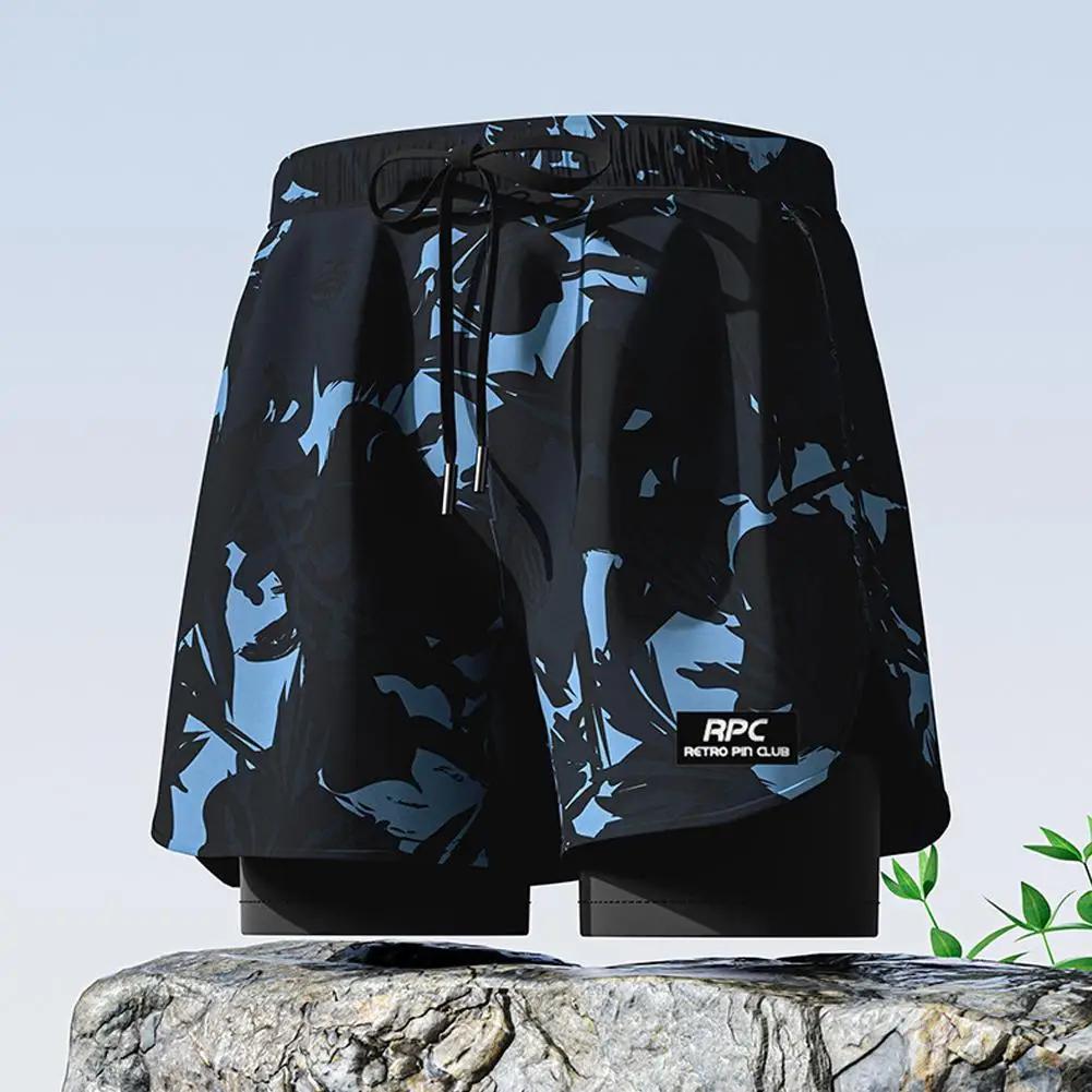 Maillot de bain 2 en 1 pour hommes, avec doublure de Compression, extensible, séchage rapide, short 