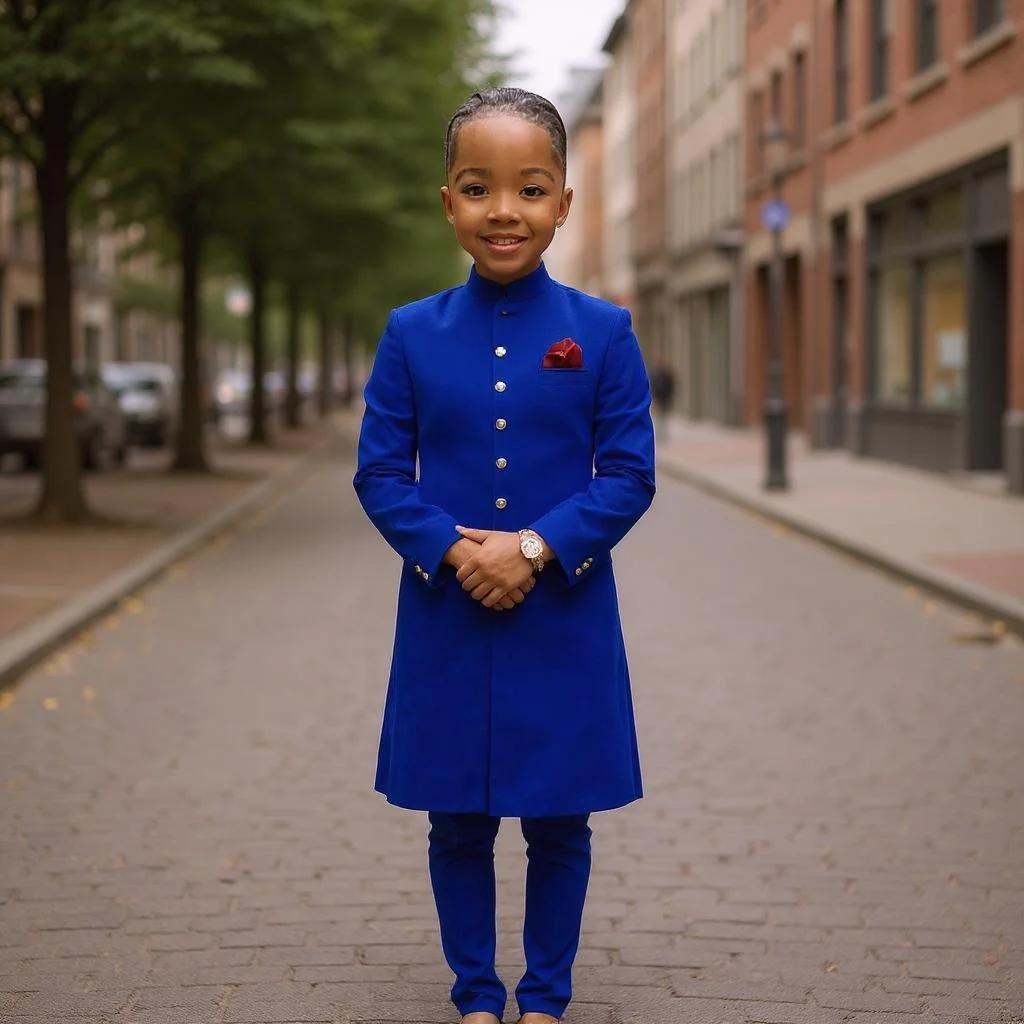 Costumes longs pour garçon, 2 pièces, veste formelle avec pantalon pour mariage, col montant, tenues