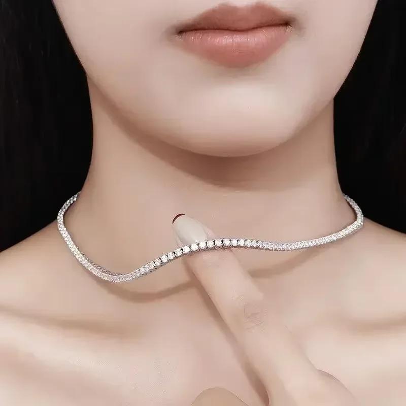 Collier en argent Sterling 925, chaîne en Zircon pour femmes, mode Simple, bijoux de fiançailles, de