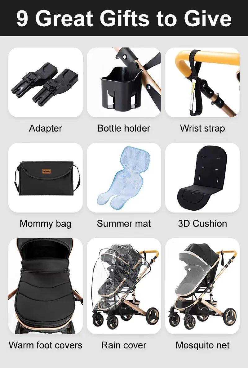 Poussette 3 en 1 avec siège auto et panier de couchage, poussette légère pour bébé, poussette multif