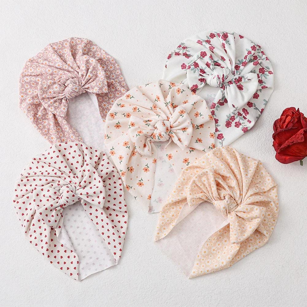Ins côtelé bébé Turban chapeaux coeur Dasiy cerise papillon ours imprimé infantile bonnets enfant en