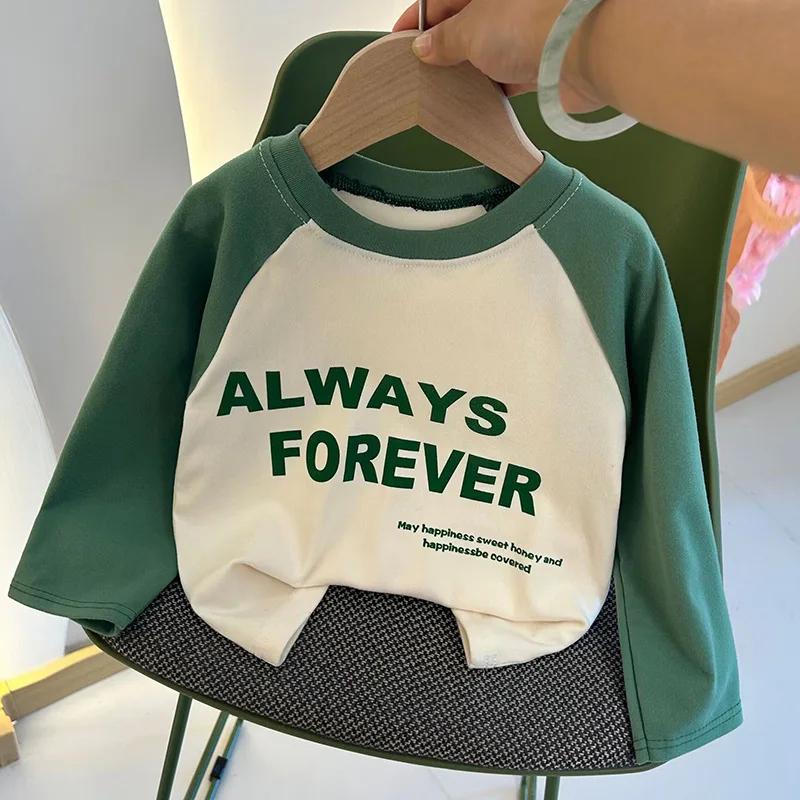 T-shirt à manches longues pour filles et garçons, chemise de Base avec lettres, vêtements pour enfan