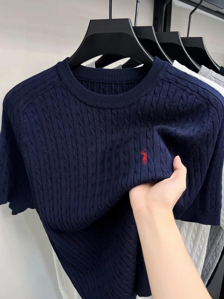 Haute qualité Ice Silk Knit manches courtes hommes tendance été marque de luxe Golf poney broderie C