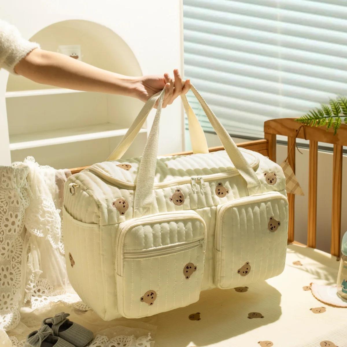 Sac à langer grande capacité en coton pour femme - Sac bandoulière maternité pratique shopping