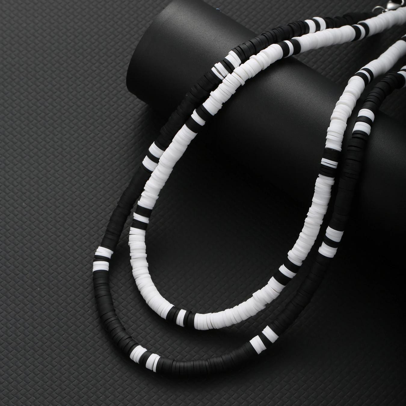 Collier Hombre bohême blanc noir doux polymère perles Collier hommes Collier Homme Homme Collier pou