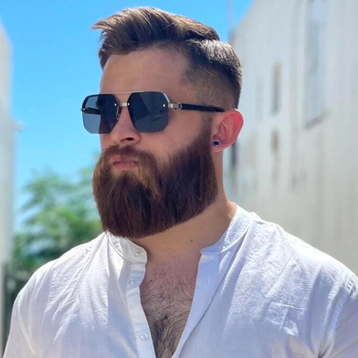 Lunettes de soleil carrées en métal pour hommes, demi-monture, ongles de riz, tendance décontractée,