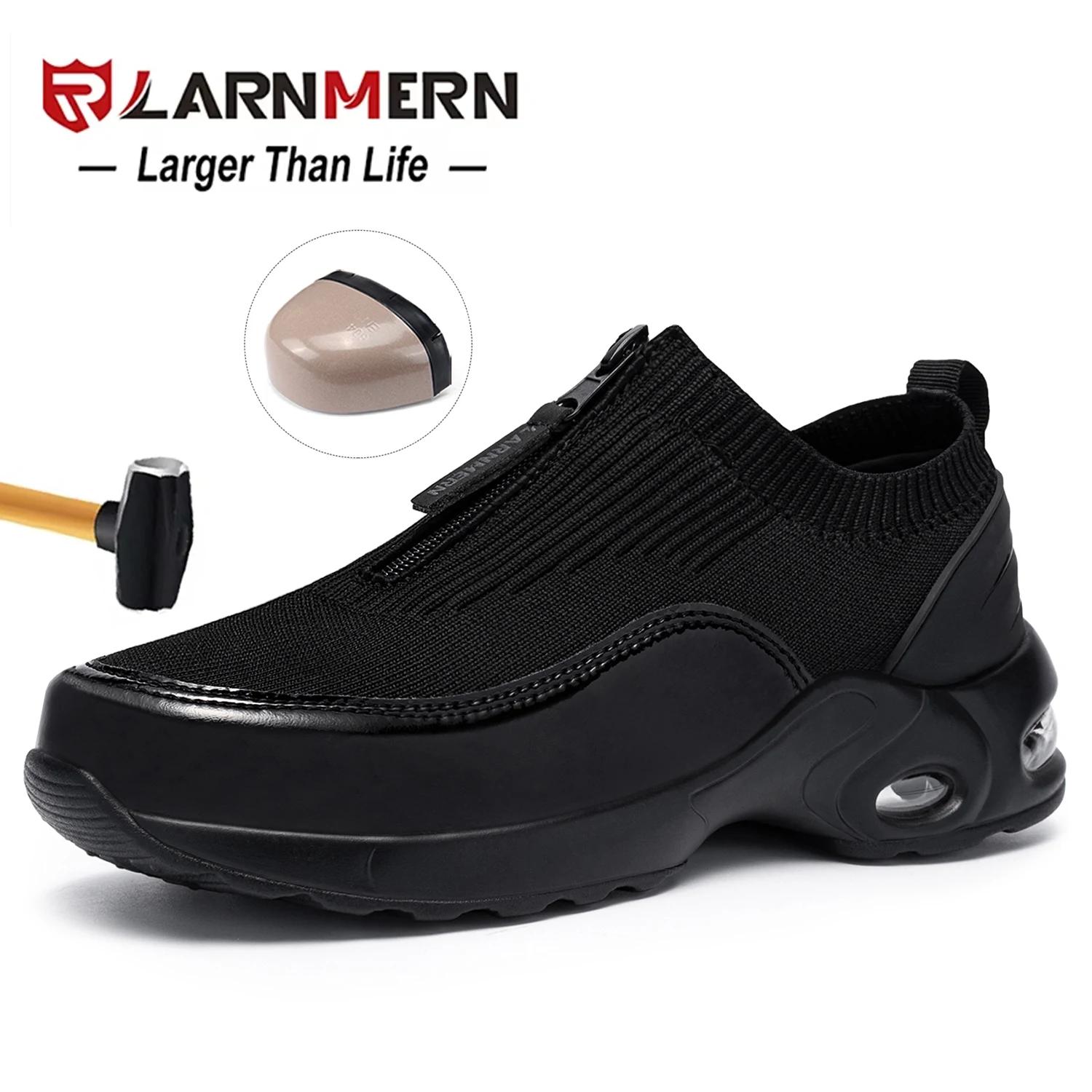 LARNMERN chaussures à bout en acier pour femmes coussin d'air chaussures de travail légères sans lac