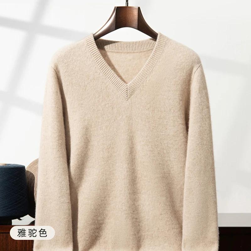 Pull en cachemire épais pour hommes, col en v, pur cachemire, mode, pull en laine, manches longues, 