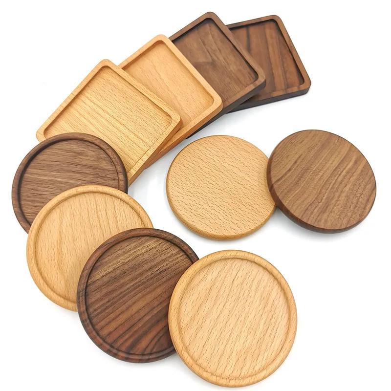 Sous-verres en bois de noyer de 8,8 cm pour verres et tasses, tapis de tasse en bois ronds et carrés