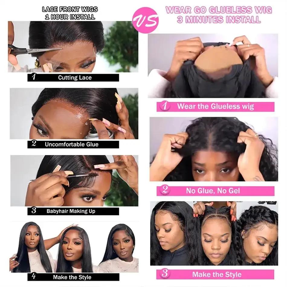 Perruque sans colle Abijale en cheveux humains, prête à porter, avec dentelle frontale HD transparen
