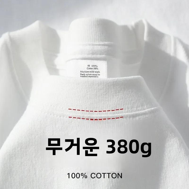 300g coton t-shirts hommes à manches courtes poids lourd été col rond ample respirant chemise pour h