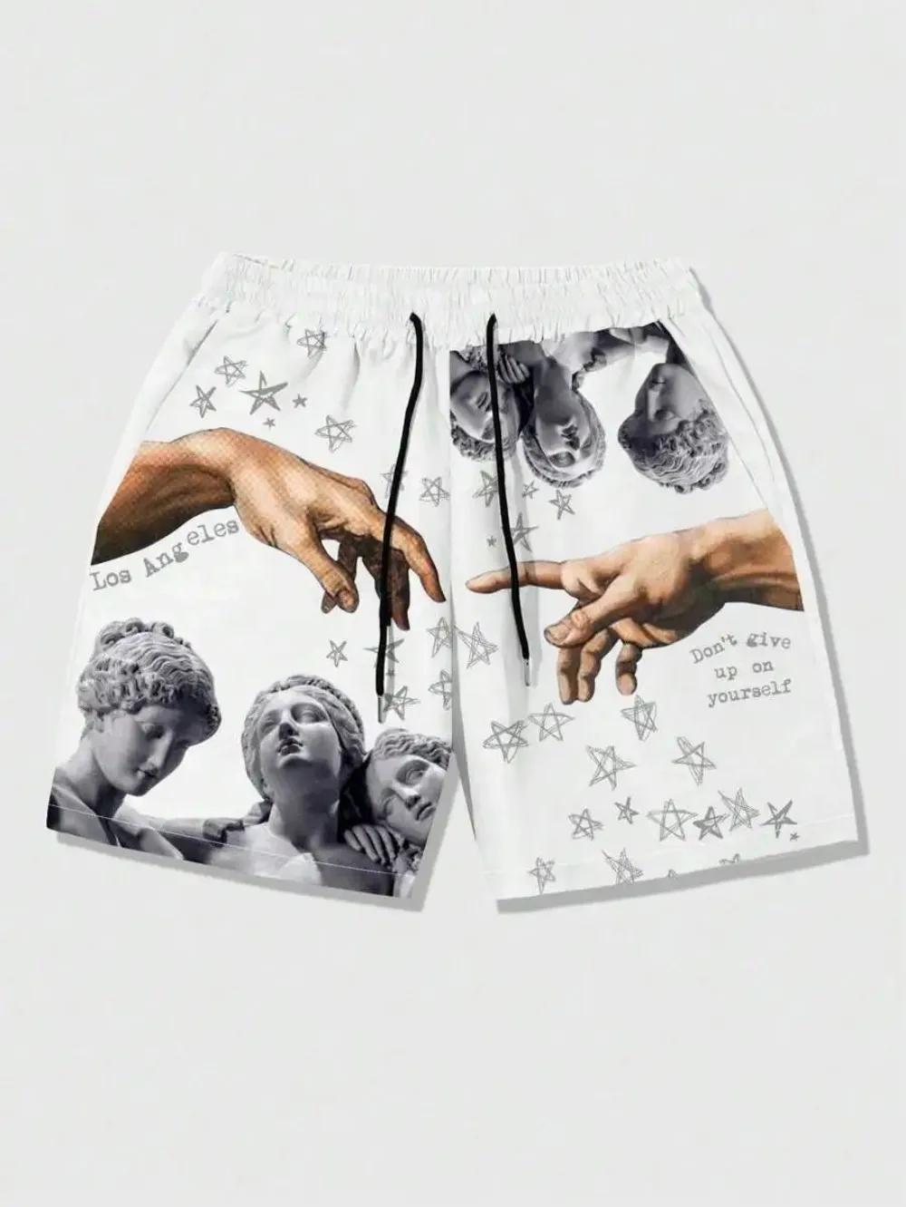 Shorts d'été pour hommes européens et américains, imprimé statue luxueux, confortables, respirants,