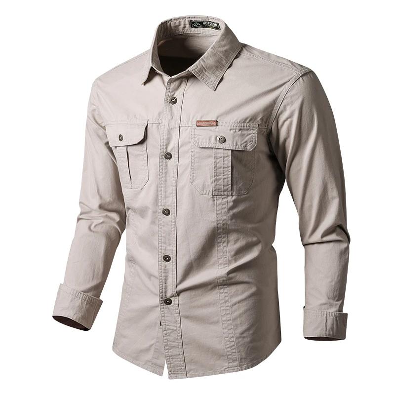 Chemises Cargo Militaires Homme Printemps Automne Coton Décontractées Coupe Slim Hauts Manches Longu