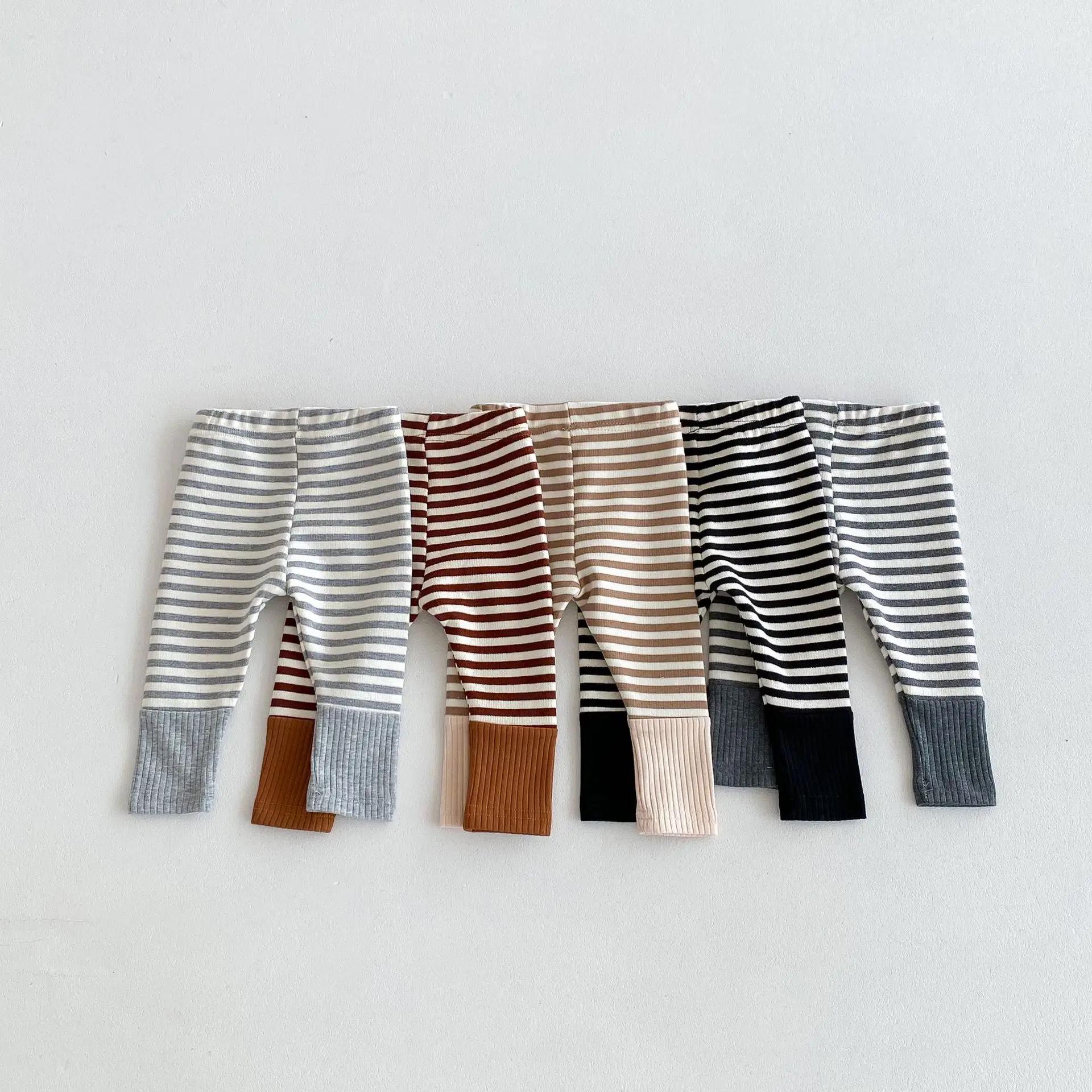 Leggings couleur bonbon pour nouveau-né garçon et fille, pantalon rayé épissure, vêtements à la mode