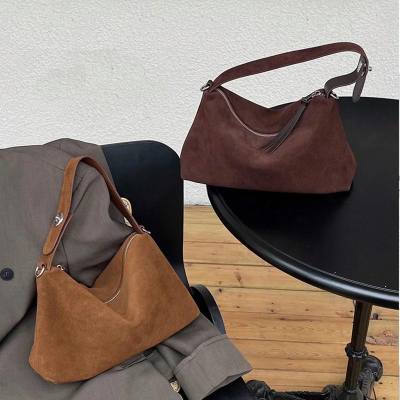 Sac à main rétro en daim pour femmes, sac à main en cuir de vachette conviviale ré pour dames, sac à