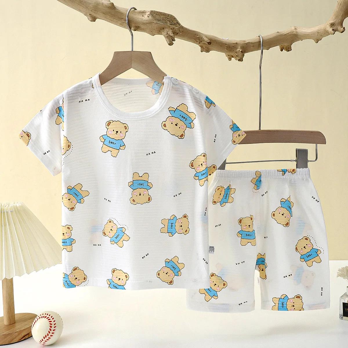 Ensemble de pyjama à manches courtes pour enfants, vêtements de nuit doux et respirants, dessin anim