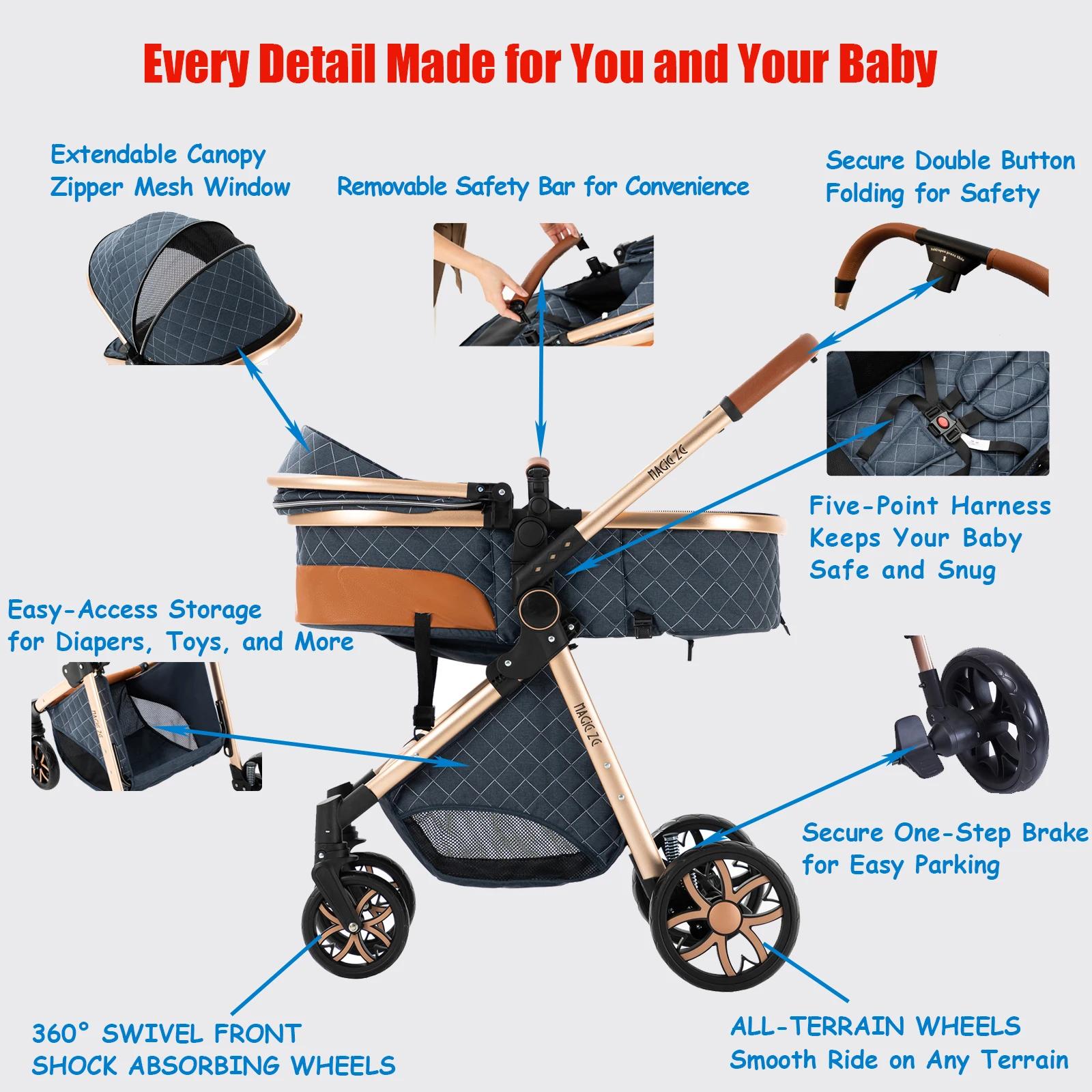 Poussette 3 en 1 bébé avec siège auto nacelle - Pliage compact et cadre léger pour voyages
