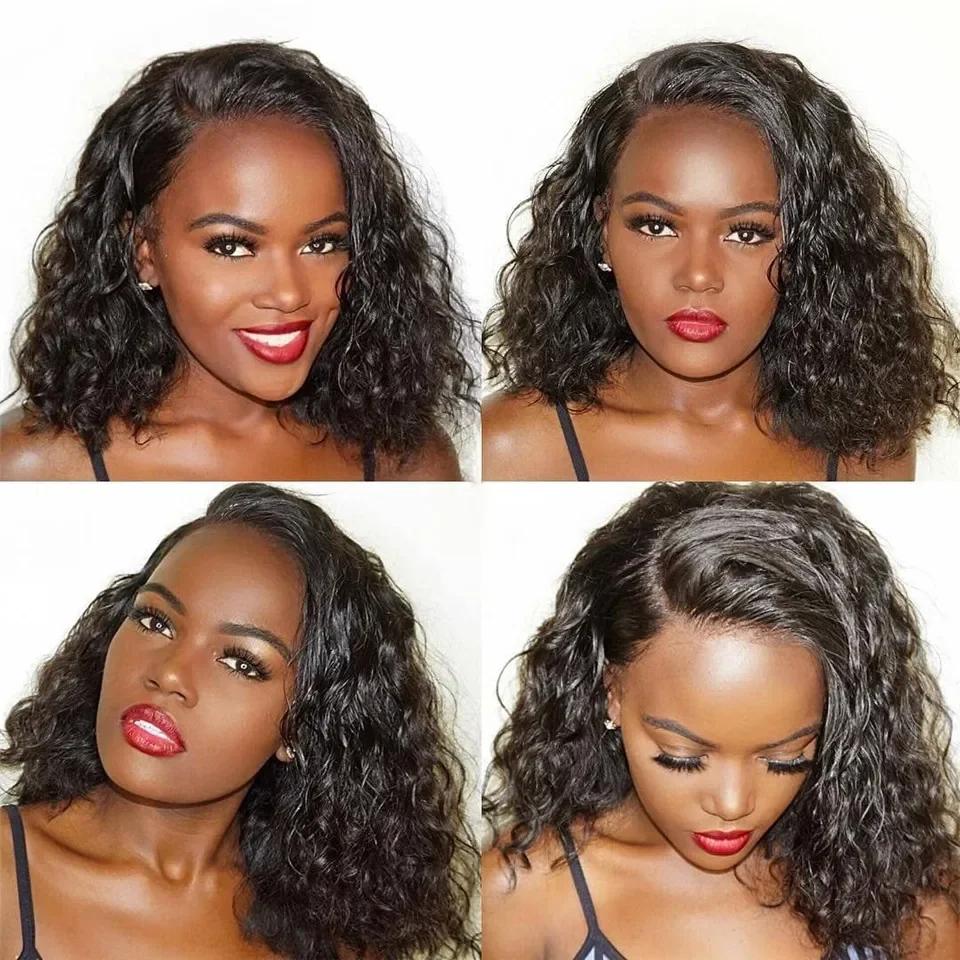 Perruque Brésilienne Remy Bouclée et Ondulée, Cheveux Naturels Noirs, 13x4, 180% de Densité, pour Fe