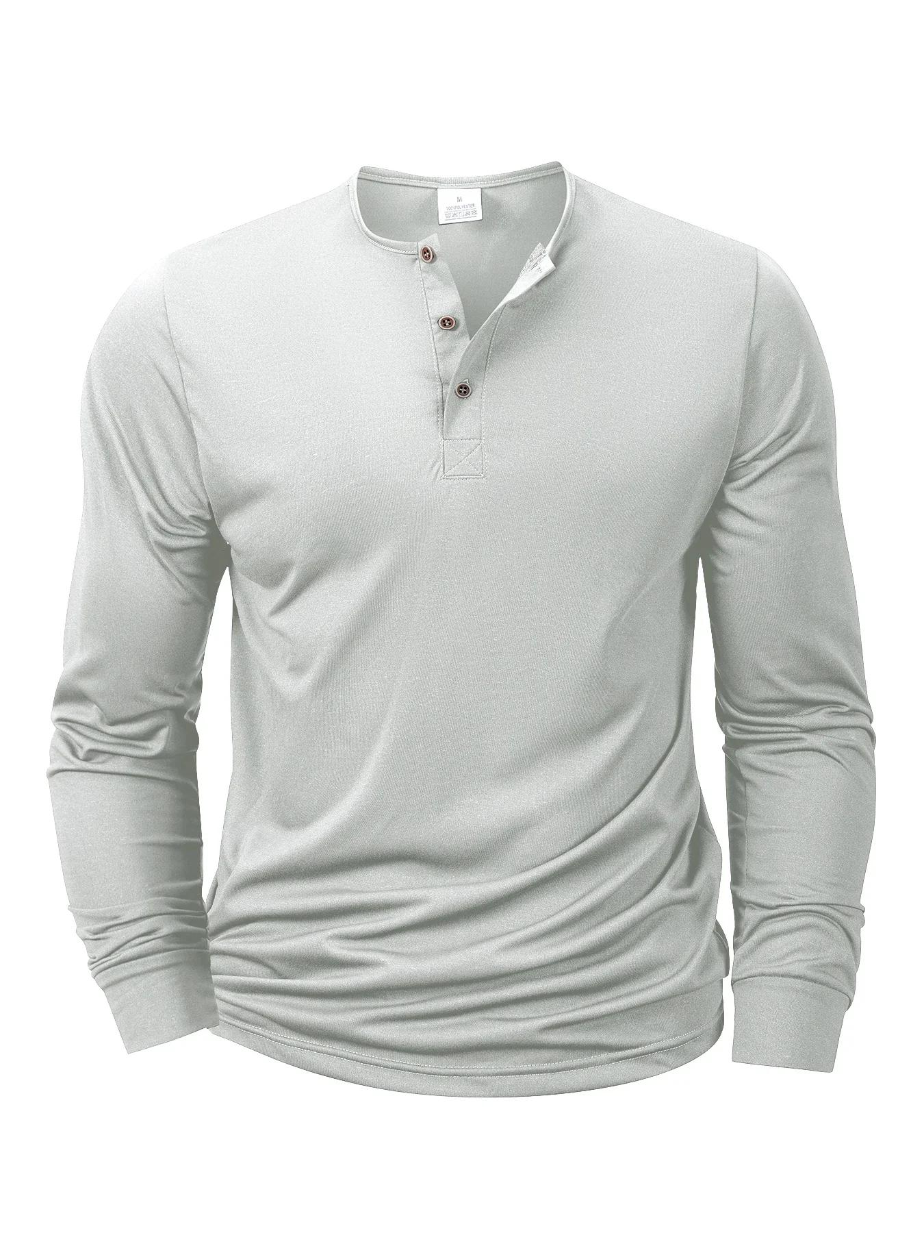 Nouveaux hommes Henley T-shirts à manches longues basique décontracté col de bande T-shirts conforta