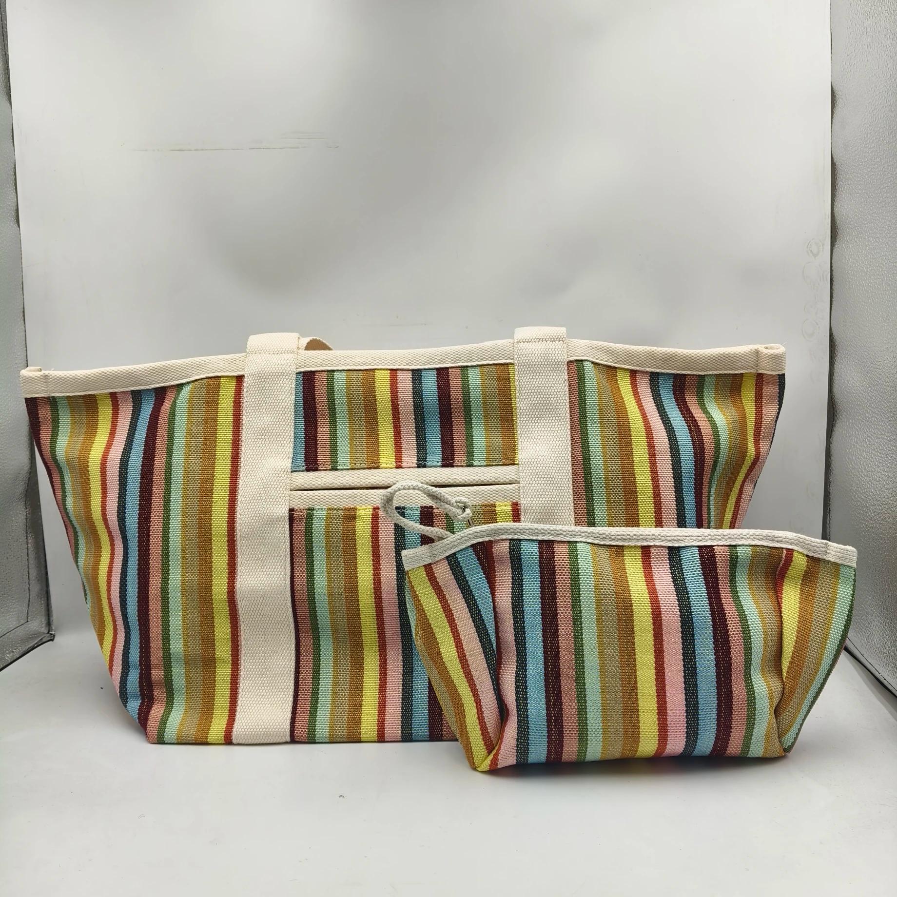 Sac à bandoulière rayé de couleur de haute qualité, grande capacité, sac de rangement, sac de shoppi
