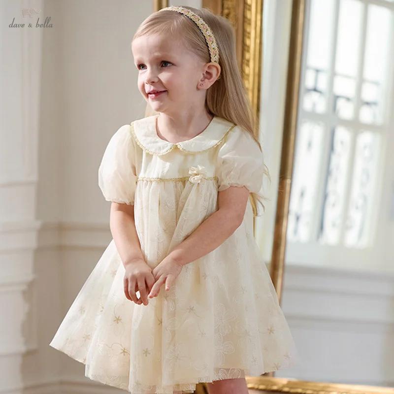 Dave Bella – robe d'été pour filles, douce et mignonne, manches bulles, robe de princesse en maille 