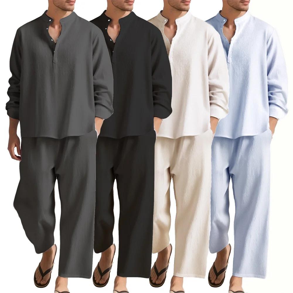 Chemise et pantalon à manches longues pour hommes, vêtements de plage, survêtement, chemises de coul